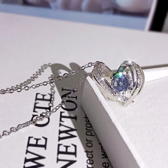 🌸Hollow 925 Sterling Silver Plated CZ Heart Necklace for Women, MARR9004 - Picture 5 of 8